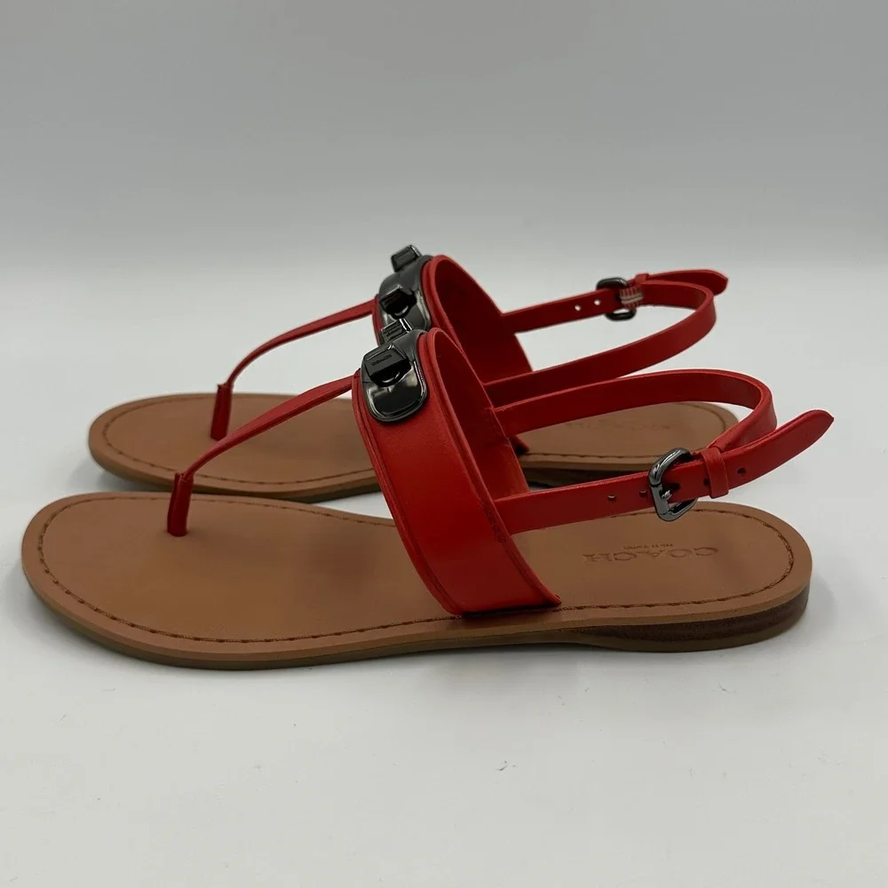 Coach Red Leather T-Strap Sandals